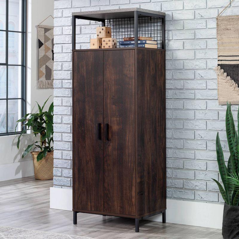 Tall Gray and Walnut Office Storage Cabinet with Adjustable Shelving