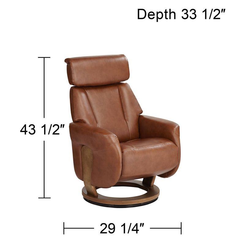 BenchMaster Brown Swivel Faux Leather Recliner Chair Modern Armchair Comfortable Manual Reclining Footrest Headrest for Bedroom