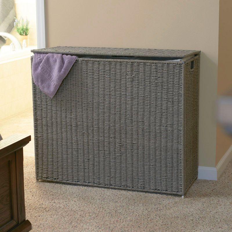 3 Compartment Laundry Sorter, Wicker Laundry Sorter, Gray