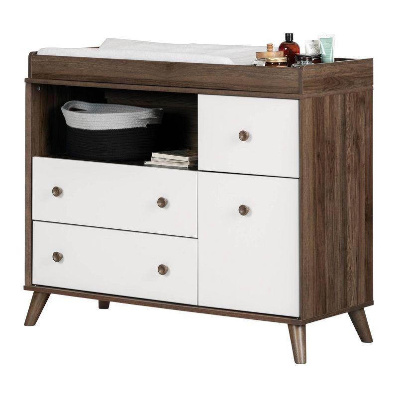 Yodi Changing Table with Drawers - Natural Walnut and Pure White - South Shore