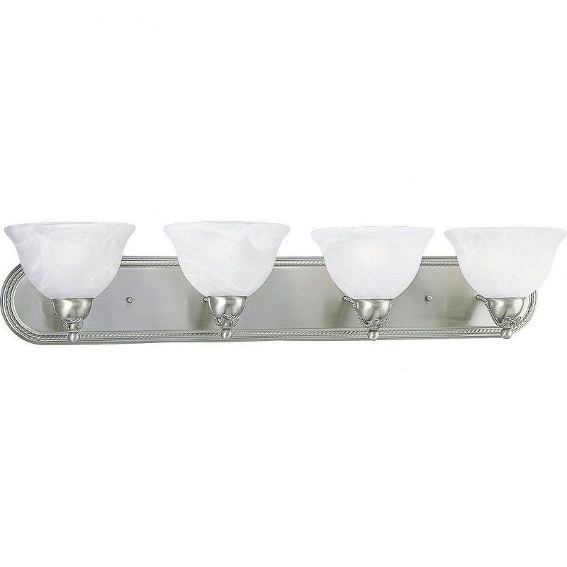 Avalon Brushed Nickel 4-Light Bath Vanity with Alabaster Glass Shades