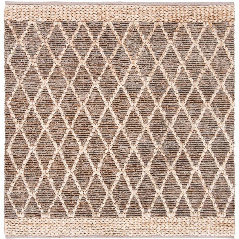 Gray and Natural Hand-Knotted Geometric Cotton Area Rug