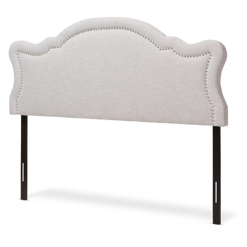 Avery Queen-Size Upholstered Headboard with Silver Nailhead Trim in Beige