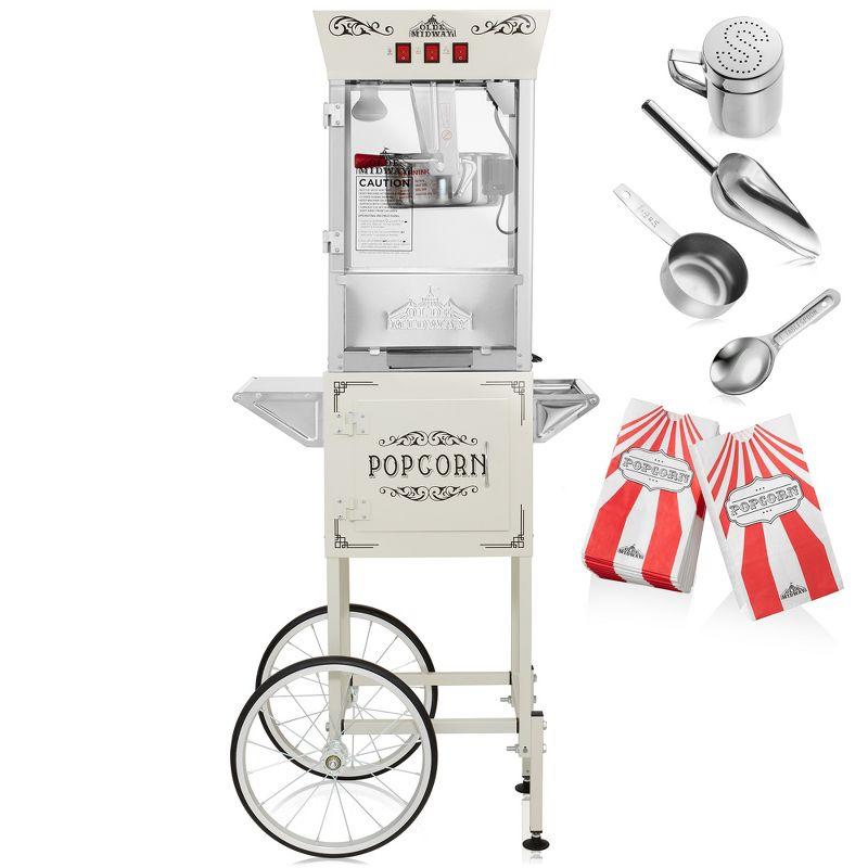 Olde Midway Movie Theater-Style Popcorn Machine Popper with Cart and 10 oz Kettle, Cream