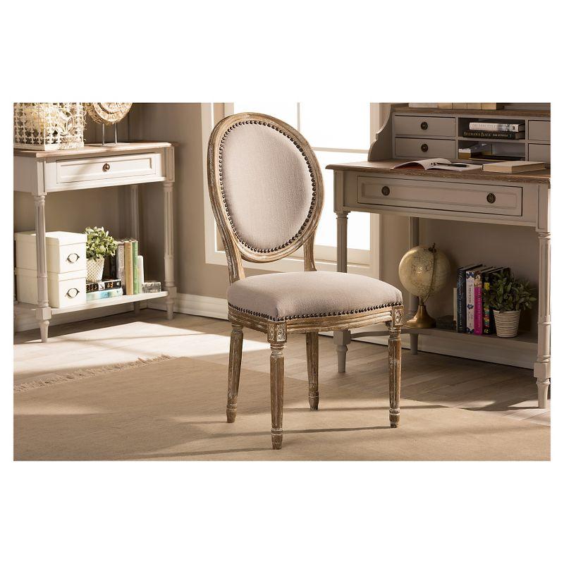 Clairette Wood Traditional French Accent Chair Beige - Baxton Studio: Birch Frame, Linen Upholstery, Nail-Head Trim