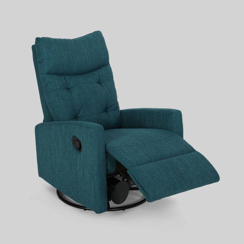 Teal Contemporary Glider Swivel Recliner with Tufted Design