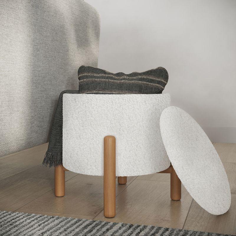Lavish Home Round Ottoman with Removable Top for Storage (White)
