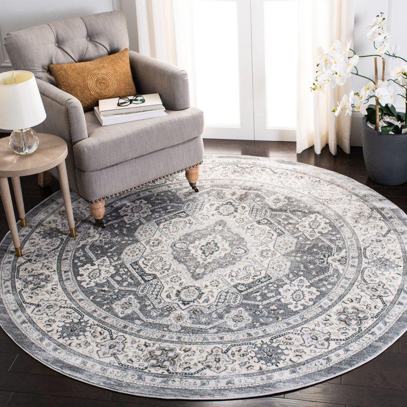 Isabella 6'7" Round Gray Synthetic Stain-Resistant Area Rug