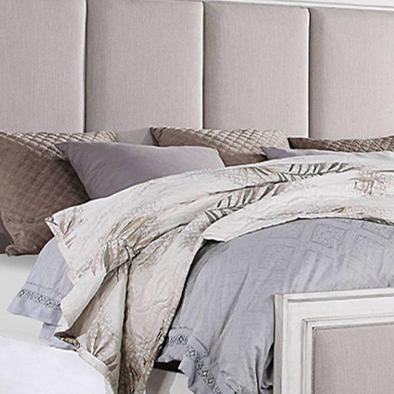 88" Eastern King Bed Katia Bed Light Gray Linen, Rustic Gray Weathered White Finish - Acme Furniture