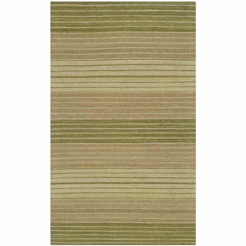 Handmade Green Wool Flat Woven Reversible Area Rug