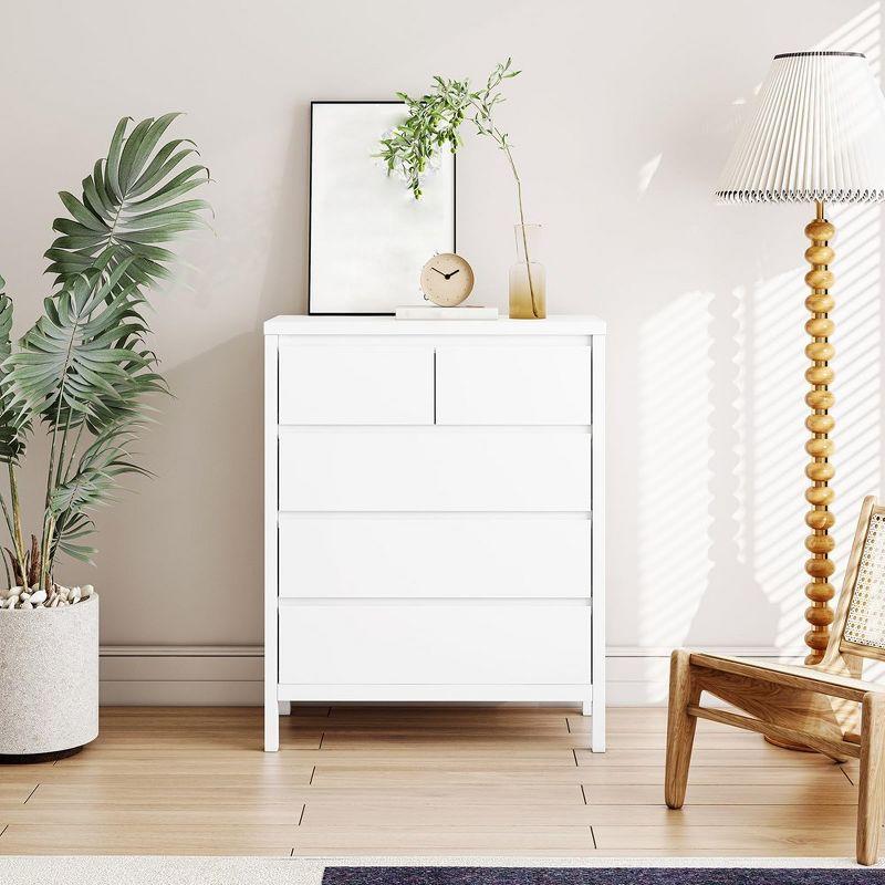 White MDF 5-Drawer Tall Storage Dresser Cabinet