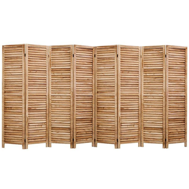 Natural Wood 8-Panel Folding Room Divider