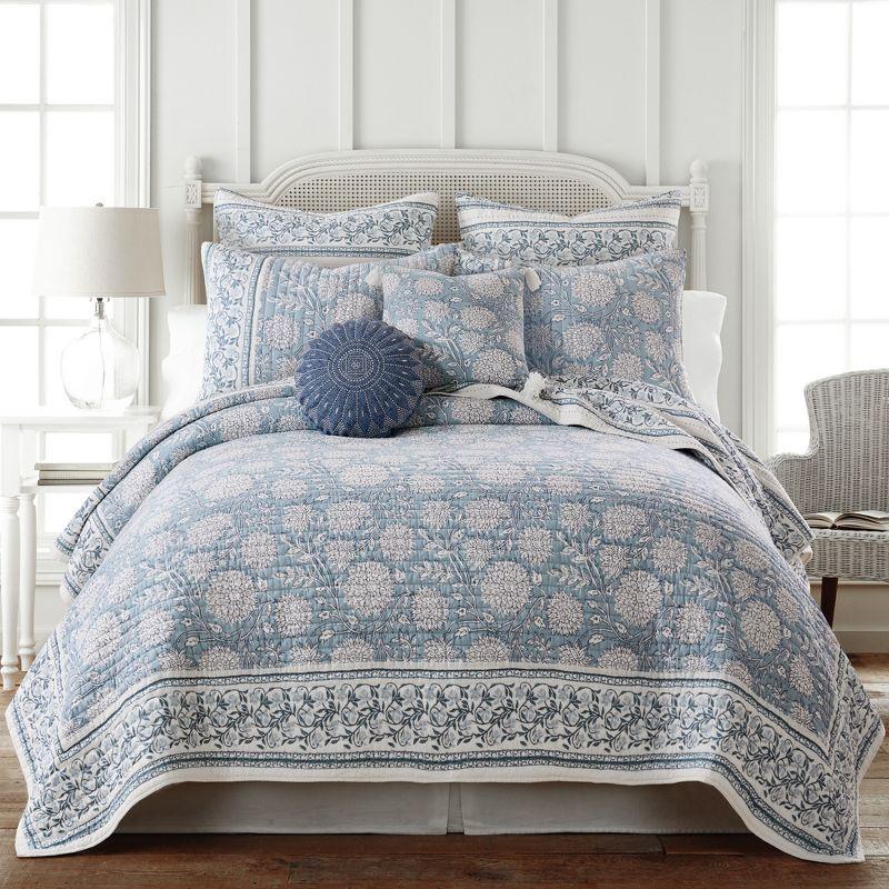 Adare Blue Cotton Twin Reversible Quilt Set