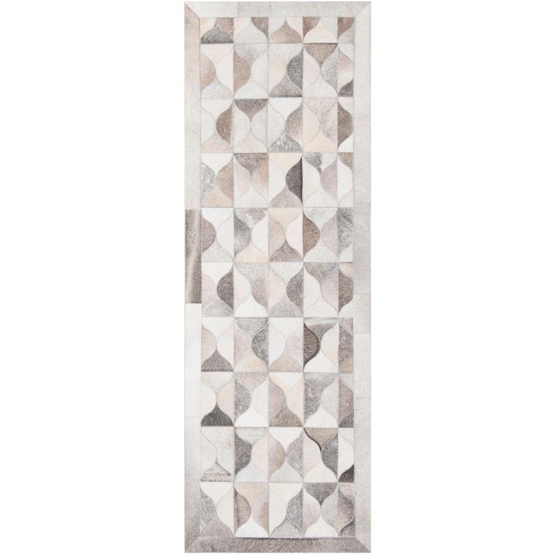 Handmade Gray Cowhide Geometric Runner Rug, 2'3" x 7'