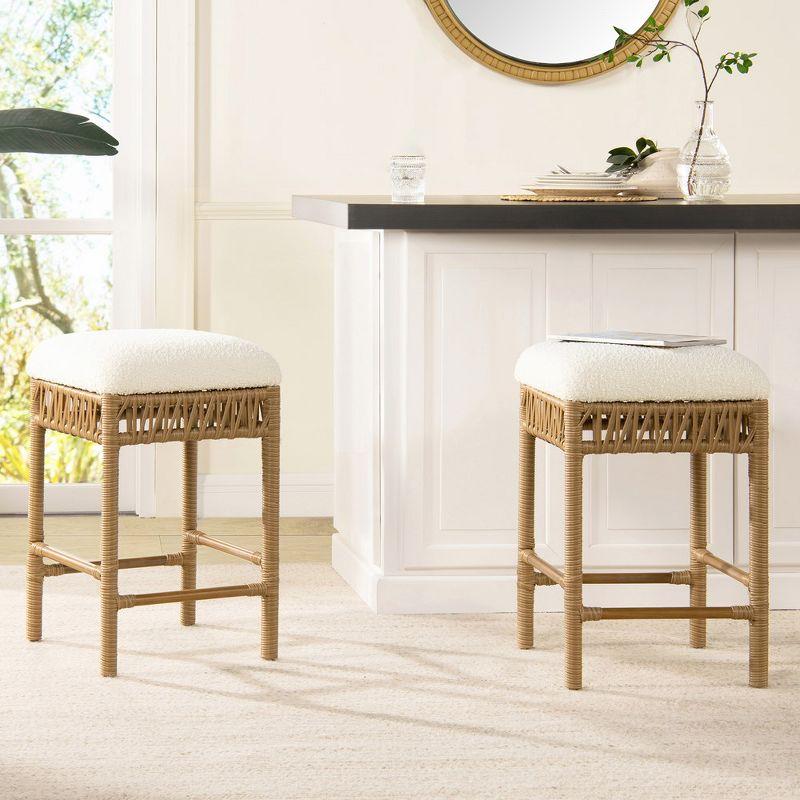 Bayou Breeze Lucia 25.5" Backless Upholstered Counter Stool With Resin Rattan Frame, Ivory White Boucle,Upholstered dining room chair,dinning chair,kitchen chair