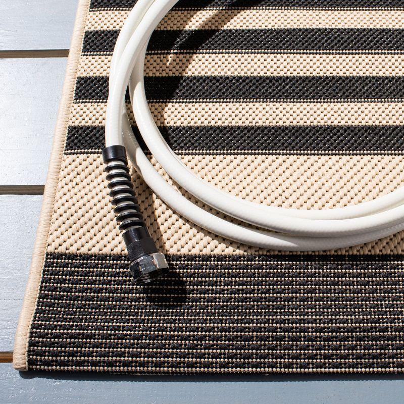 Black and Bone Striped Rectangular Indoor/Outdoor Area Rug