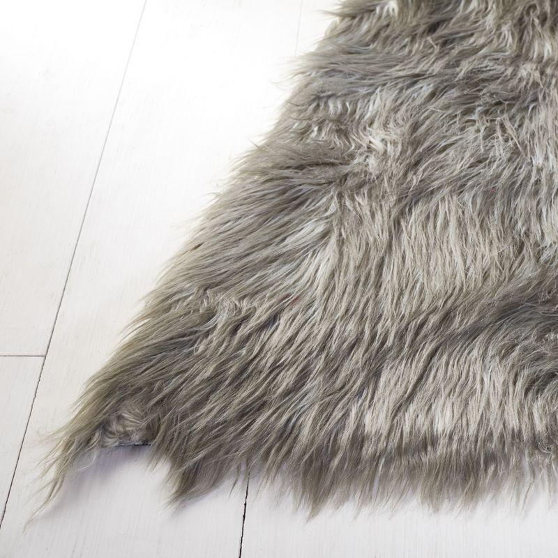 Luxurious Hand-Knotted Dark Gray Faux Sheepskin Rectangular Rug