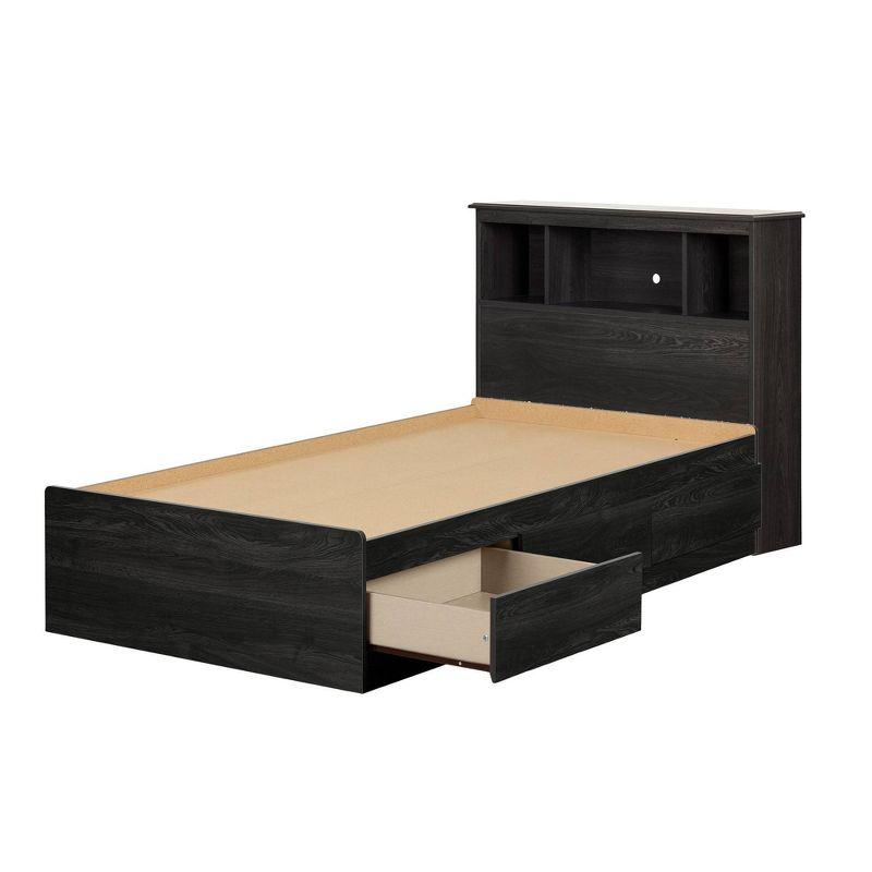 Gray Oak Twin Platform Bed with Storage and Bookcase Headboard