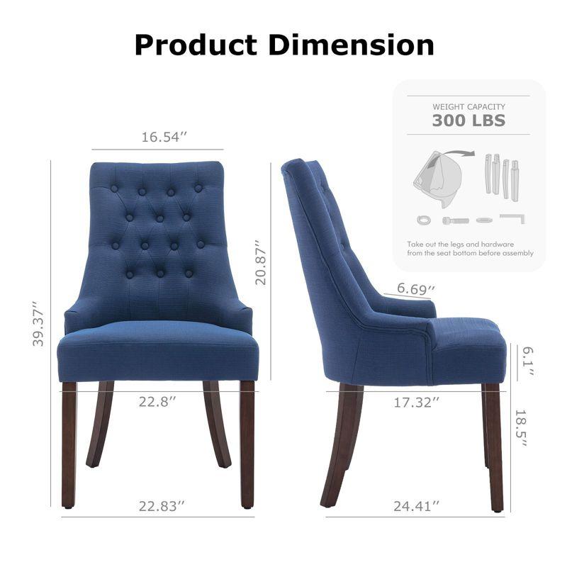 COLAMY Wingback Upholstered Dining Chairs Set of 2, Fabric Side Dining Room Chairs for Home, Blue