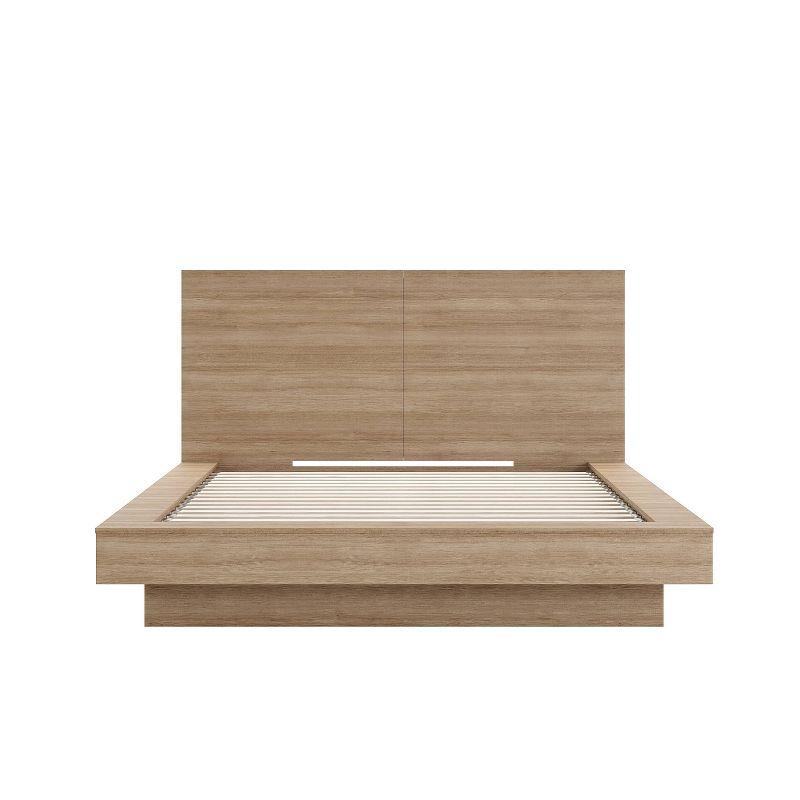 Nexera Queen Marconi Platform Bed Set Brown Oak: Modern Style, Wood Composite, Storage Headboard