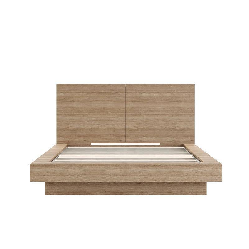 Queen Light Brown Wood Frame Platform Bed with Storage