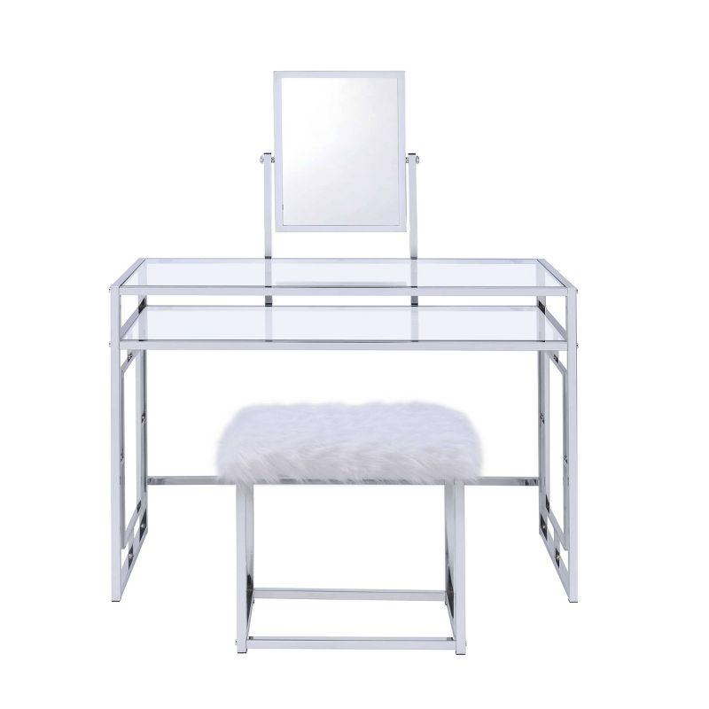 Acme Furniture Carenze Ii Vanity Table White Faux Fur/Chrome Finish