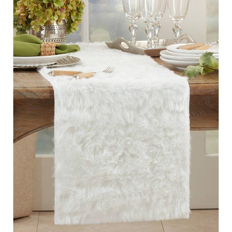 72"x15" Faux Fur Table Runner White - Saro Lifestyle