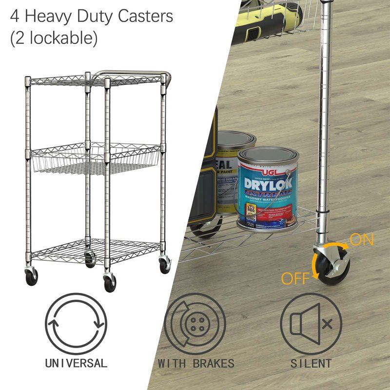 Costway 3-Tier Utility Cart Heavy Duty Wire Rolling Cart w/Handle Bar Storage Trolley