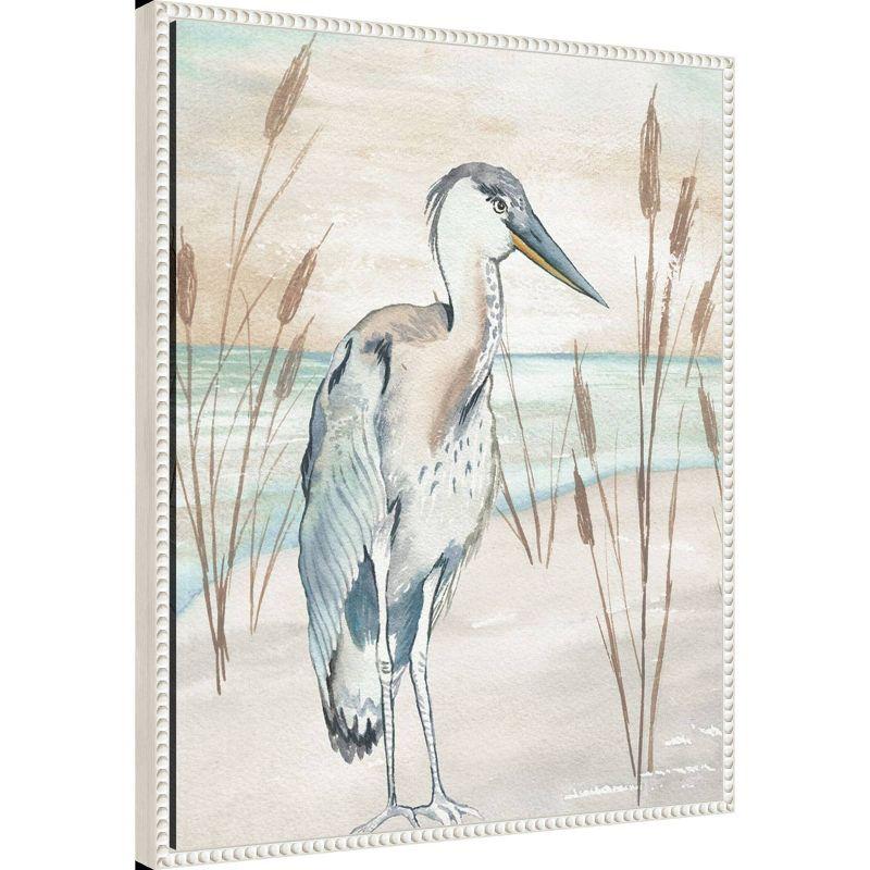 Amanti Art 23"x28" Heron By Beach Grass I by Elizabeth Medley: Modern Coastal Wall Decor, Vertical Lithograph