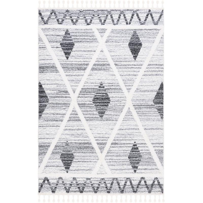 Moroccan Tassel Shag MTS642 Power Loomed Area Rug - Gray/Ivory - 8'x10' - Safavieh.