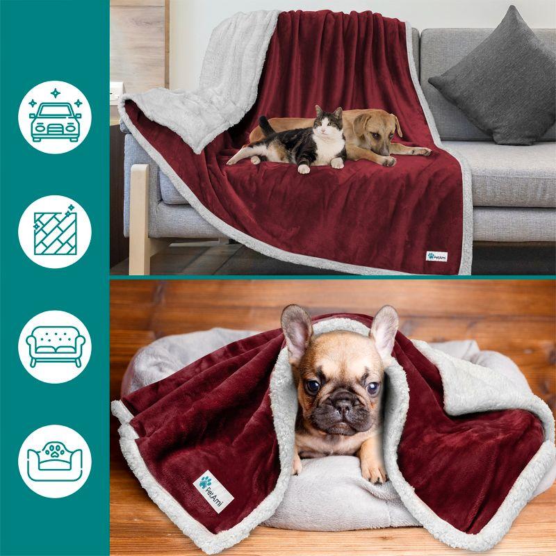 PetAmi Waterproof Dog Blanket for Bed Couch Sofa Cover, Reversible Faux Shearling Fleece Pet Throw