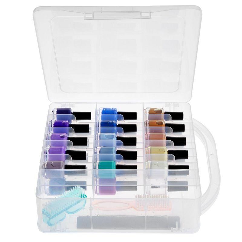 Glamlily Clear Nail Polish Organizer Case, Storage Holder for 30 Bottles and Tools (11.8 x 11.2 x 3.15 In)