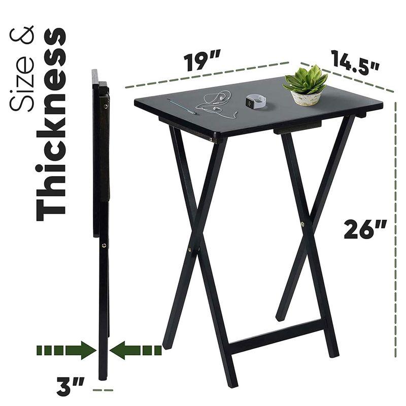 PJ Wood Folding TV Tray Tables with Compact Storage Rack, 5 Piece Set