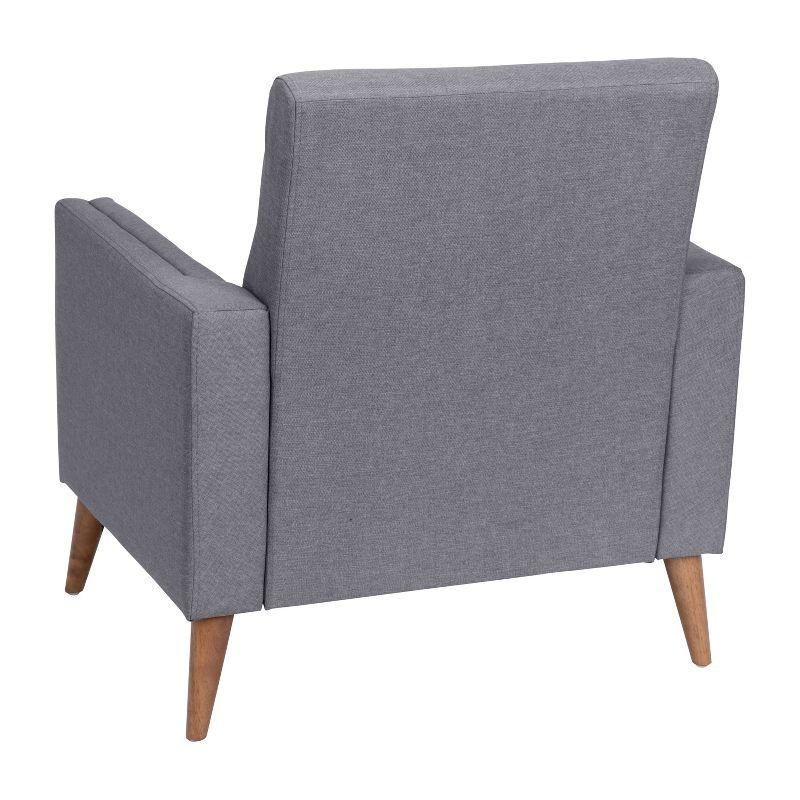 Flash Furniture Conrad Mid-Century Modern Commercial Grade Armchair with Tufted Faux Linen Upholstery & Solid Wood Legs in Slate Gray
