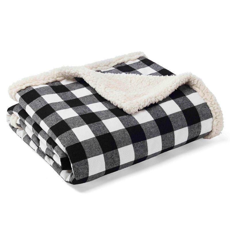 Rustic Cabin Plaid Sherpa & Faux Fur Throw Pillow Set - Black/White