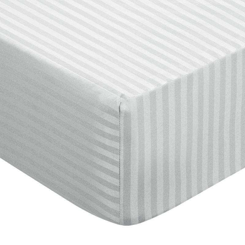 Light Gray Striped Twin Microfiber Fitted Sheet with Deep Pockets