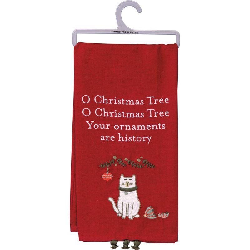 Red Cotton Linen Blend Cat Christmas Kitchen Towel