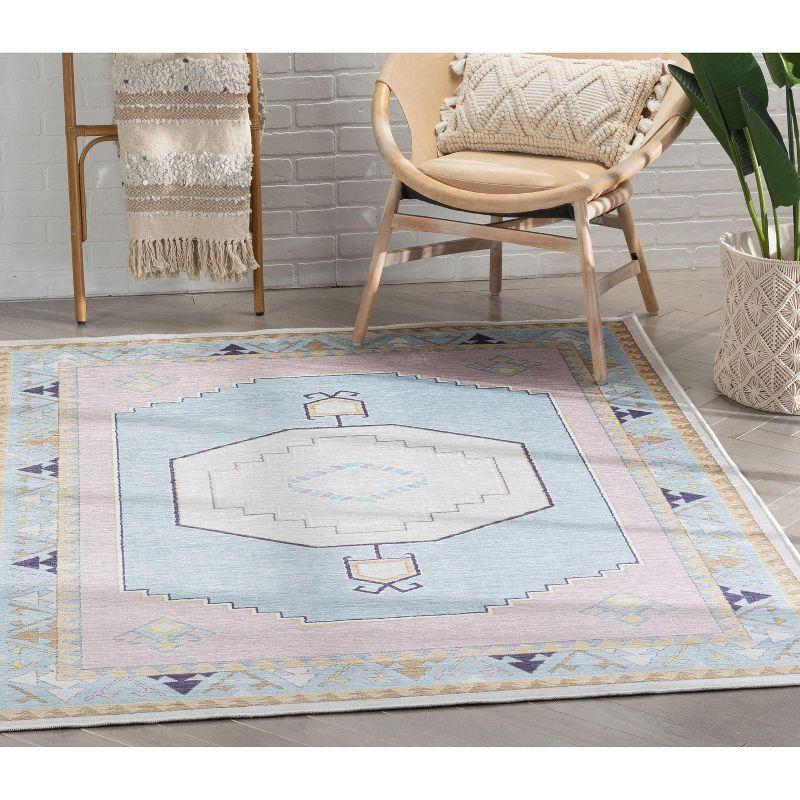 Apollo Well Woven Kids Rugs Ethnic Soft Medallion Modern Pink Light Blue Area Rug