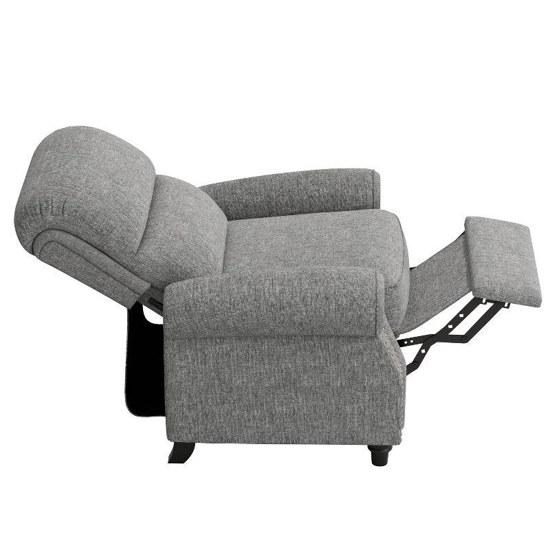 Gray Chenille Bustle-Back Recliner with Nailhead Trim