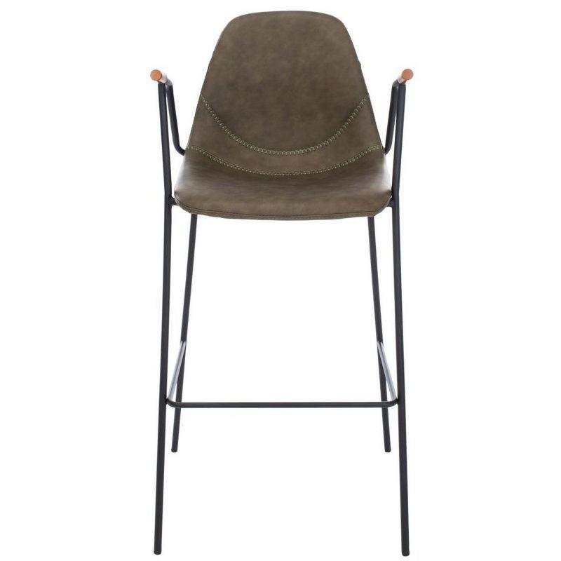 Tanner Transitional Olive Leather Bar Stool with Metal Frame