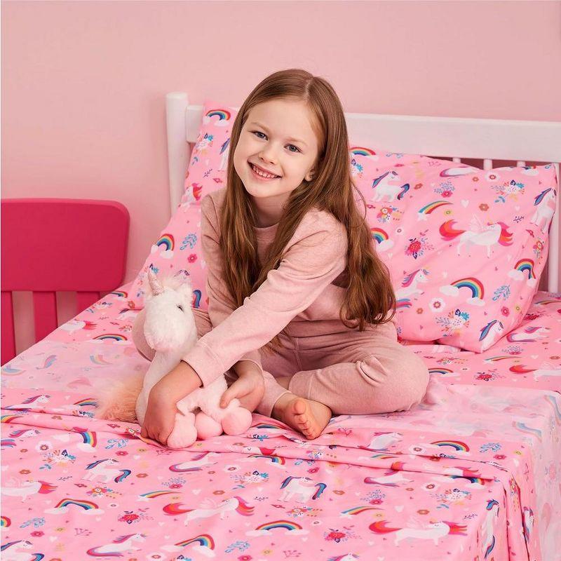 Pink Unicorn and Rainbow Microfiber Kids Full Sheet Set