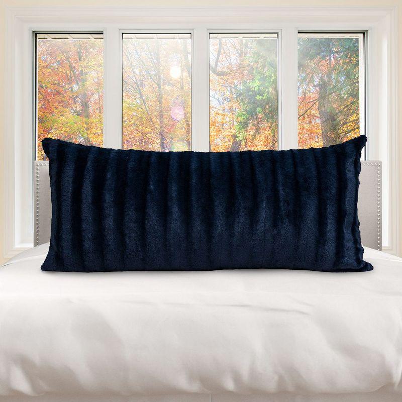 Blue Faux Fur Rectangular Body Pillow with Micro-Plush Side