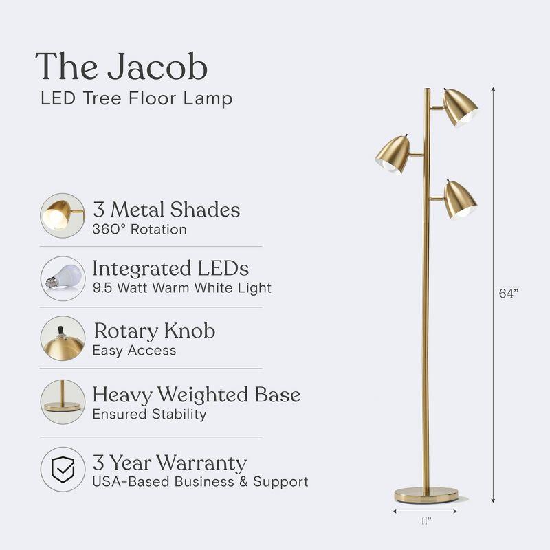 Brightech Jacob 64" Modern 3-Light Adjustable LED Floor Lamp with Gold Brass Finish and Metal Cone Shades, Bulbs Included