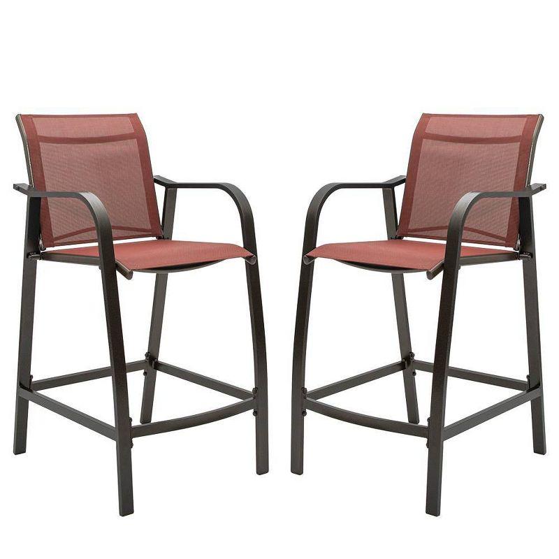 2pc Outdoor Counter Height Aluminum Bar Stools - Orange - Pellebant: UV & Weather Resistant, 270lbs Capacity