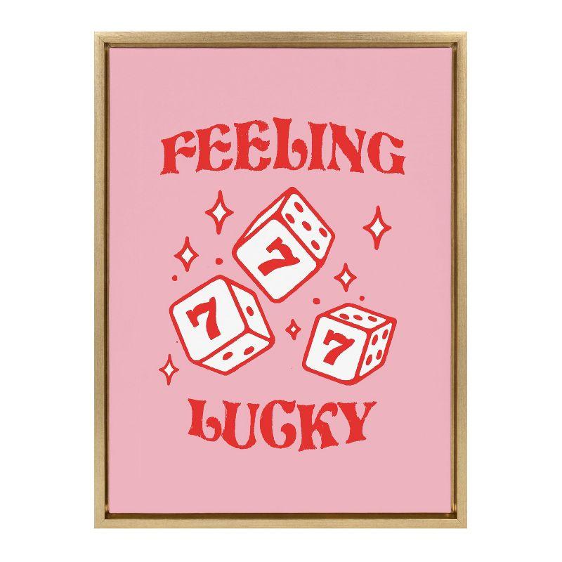 Feeling Lucky Pink and Red Canvas Print with Natural Frame