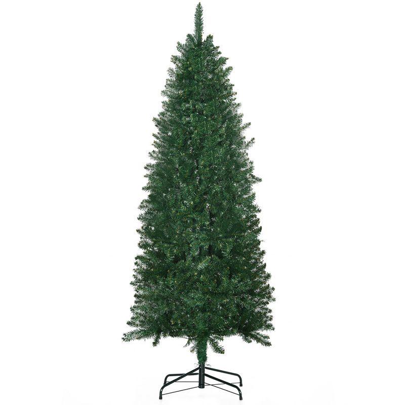 HOMCOM 6 FT Tall Unlit Slim Fir Artificial Christmas Tree with Realistic Branches, and 583 Tips, Green