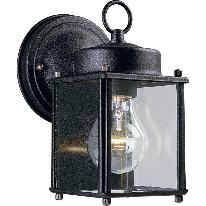 Progress Lighting, Flat Coach Lantern, 1-Light Wall Light, Black Porcelain, Clear Glass Shade