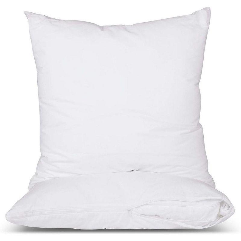 Euro 26x26 White Cotton Hypoallergenic Pillow Protector with Zipper - 2 Pack