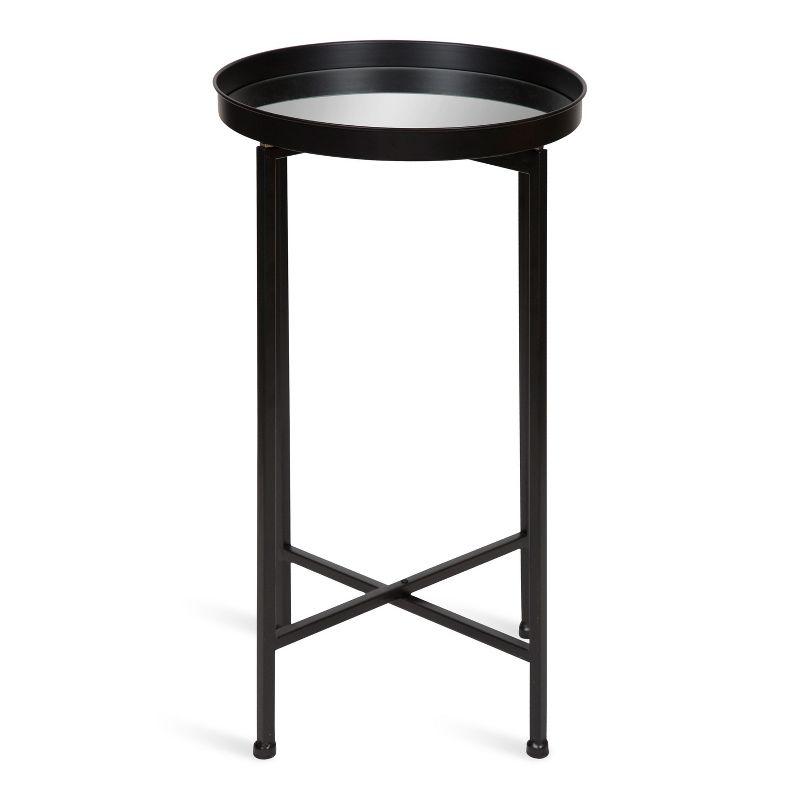 Kate and Laurel Celia Round Metal Tea Table, 14x14x25.75, Black and Mirror