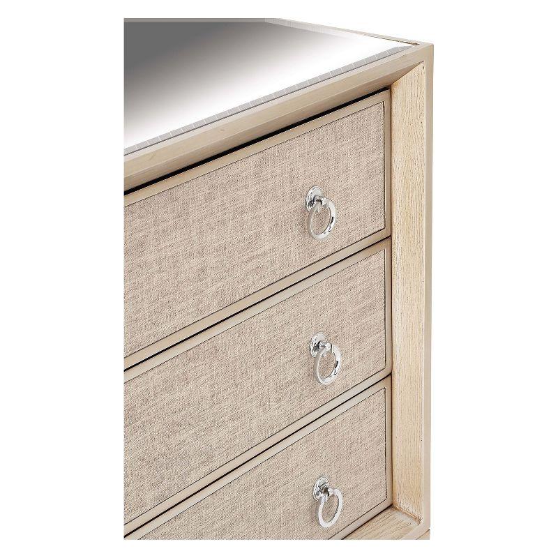 Imboden Wooden Upholstered Front Panel 3 Drawer Room Chest with Mirrored Top and Ring Handles